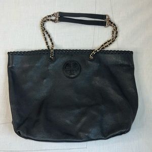 EUC Tory Burch Marion East West Tote Bag in Black Leather